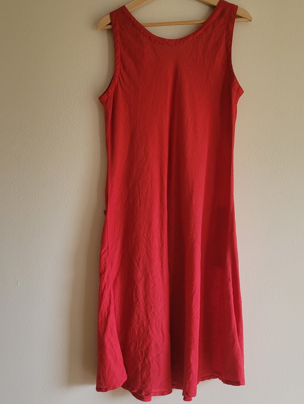 Puro Lino Womens red/orange Sleeveless Linen Dress Size Small pockets - Picture 3 of 6